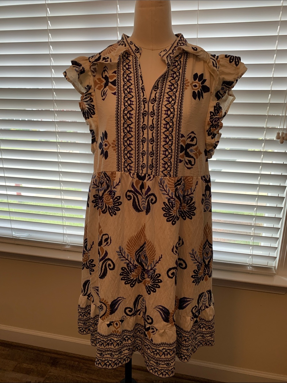 Umgee Cream Mini Dress with Navy Floral Print
